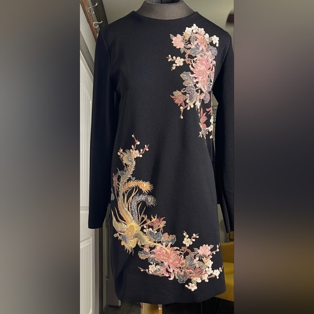 Zara Black Dress with Oriental Print